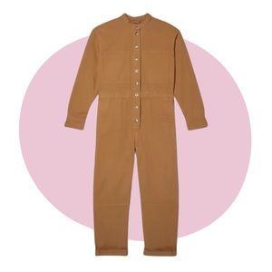 EVERLANE The Canvas Organic Cotton Coverall Jumpsuit in Cappuccino. XXS